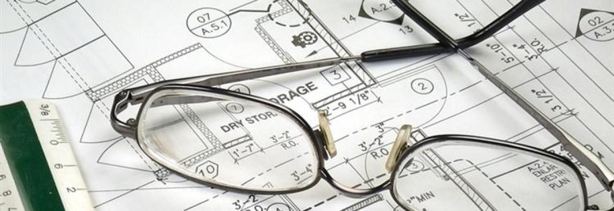 Eyeglasses on a technical drawing