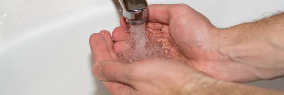 Hand washing at sink
